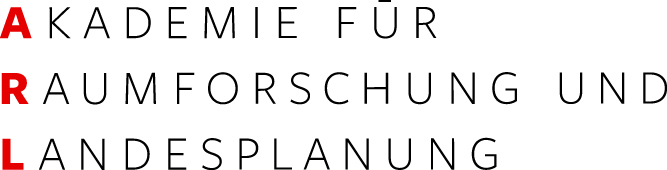 Logo Akademie für Raumforschung und Landesplanung: Schriftzug, die Anfangsbuchstaben ARL stehen untereinander und sind rot.