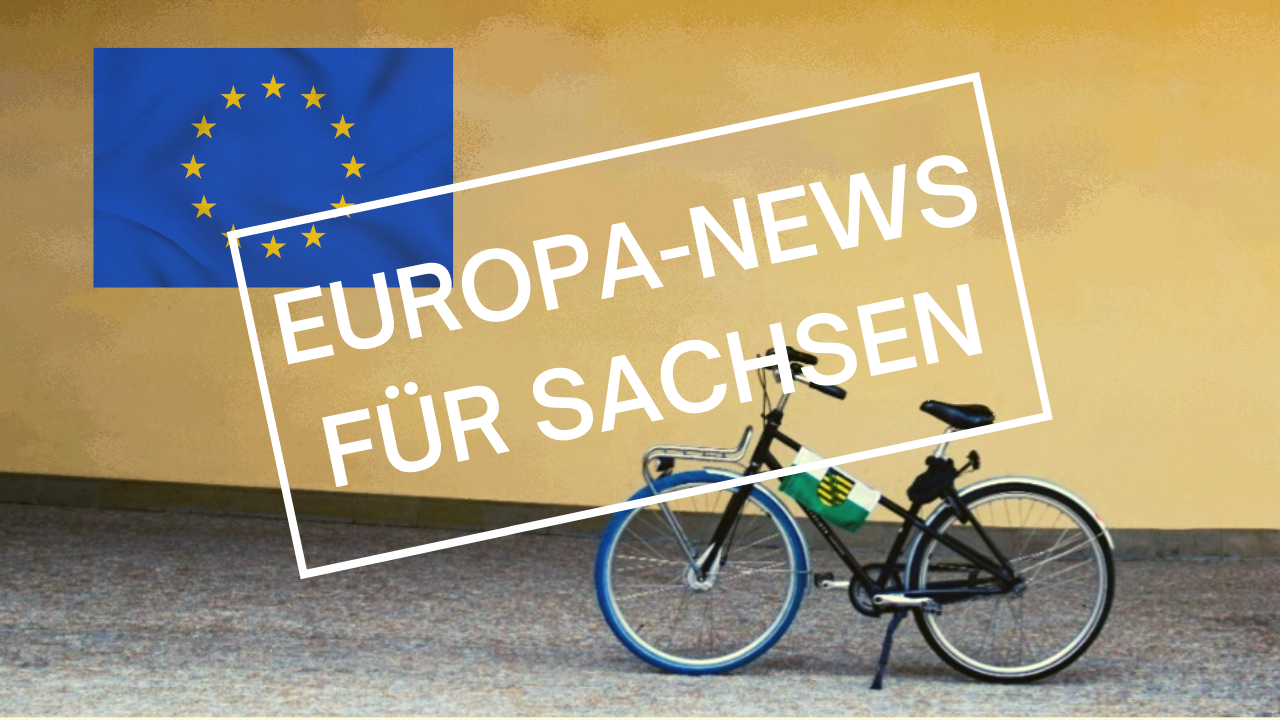 Ein Fahrrad mit Sachsen-Fahne steht vor der Europäischen Kommission